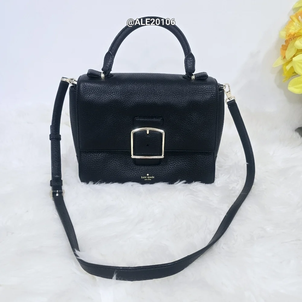 Kate Spade Black Leather Satchel with Gold Buckle